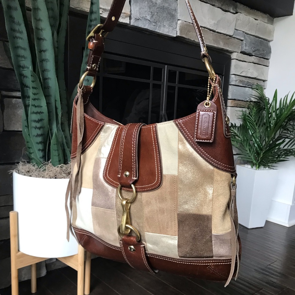 Coach Vintage Hamptons Mosaic Patchwork Leather Bag, 10308, Y2K, Suede Fringe